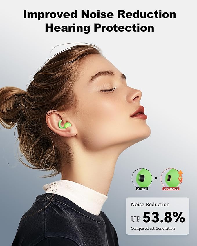 LIMEHO Ear Plugs for Sleeping - Noise Reduction Soft Silicone Earplugs, 2 Pairs Reusable Hearing Protection Earplugs for Noise Sensitivity, Sleep,Travel,Sound Reduction Noise Cancelling - Green