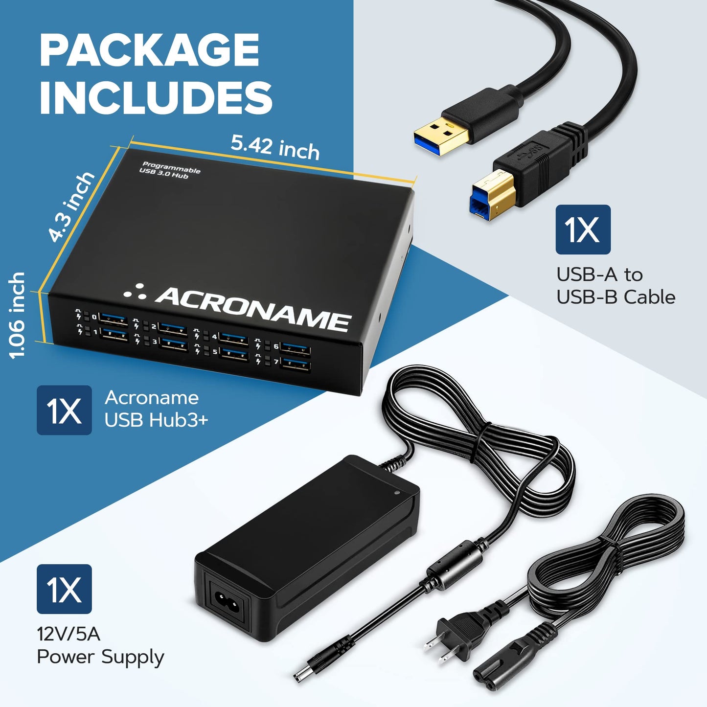 Acroname - Managed USB Switch/Hub, 2 Hosts - 9 Port, Fast Charge (4A), Industrial & Scientific Grade, Programmable Compatible with Mac/Windows/Linux for Keyboard Mouse External Hard Drive