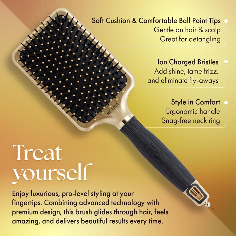Olivia Garden Ceramic + Ion NanoThermic Styler Hair Brush - Daily Styling for All Hair Types - With Retractable Sectioning Pick, NT-PDL (Large Paddle)