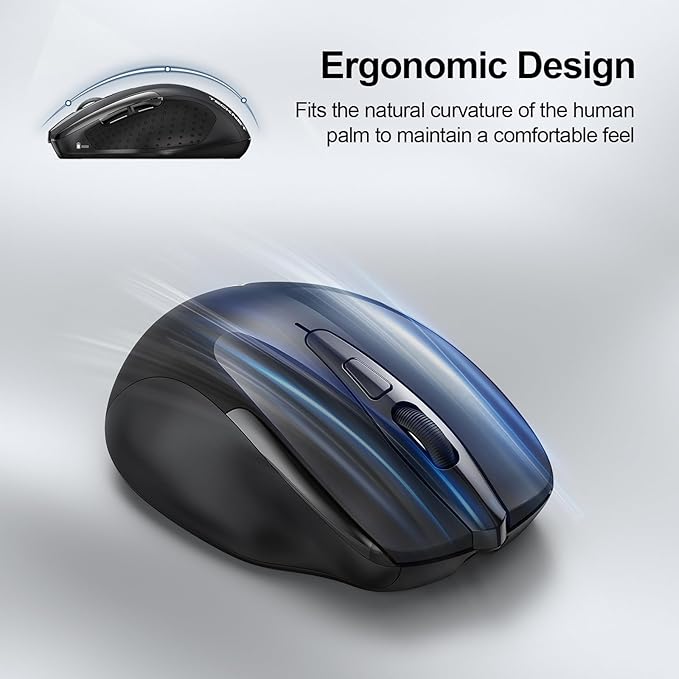 TECKNET Wireless Mouse Rechargeable, 2.4G USB-A Silent Mouse, Quiet Click, 6 Adjustable 4800 DPI, Cordless Computer Mice, Ergonomic Mice for Laptop, 6 Buttons for Chromebook, Ergo Grip - Black