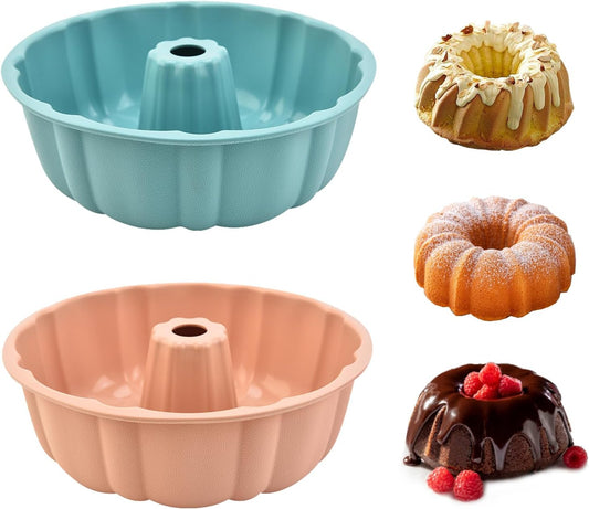 PADELE Nonstick Silicone Cake Pan Set - 10 Inch Molds for Cakes, Brownies & Jello | Pink & Blue