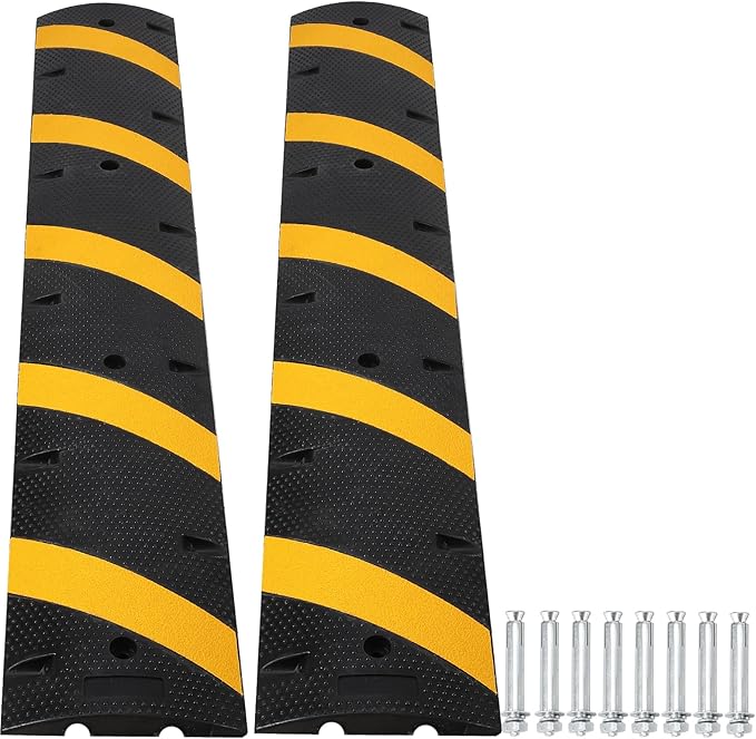 6FT Speed Bump 2 Pack, Heavy Duty Rubber Speed Bumps for Road Driveway, 2 Channel Modular Traffic Speed Humps for Low Cars Asphalt Concrete Gravel, 25,000 lbs Load Capacity