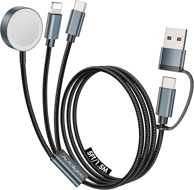 Travel Essentials for Apple Watch Charger,3 in 2 USB C Cable for Multi Charging Cable Cord,Vacation Camping RV Essentials Portable Designed for iWatch &iPhone 17-11 -5FT ﻿