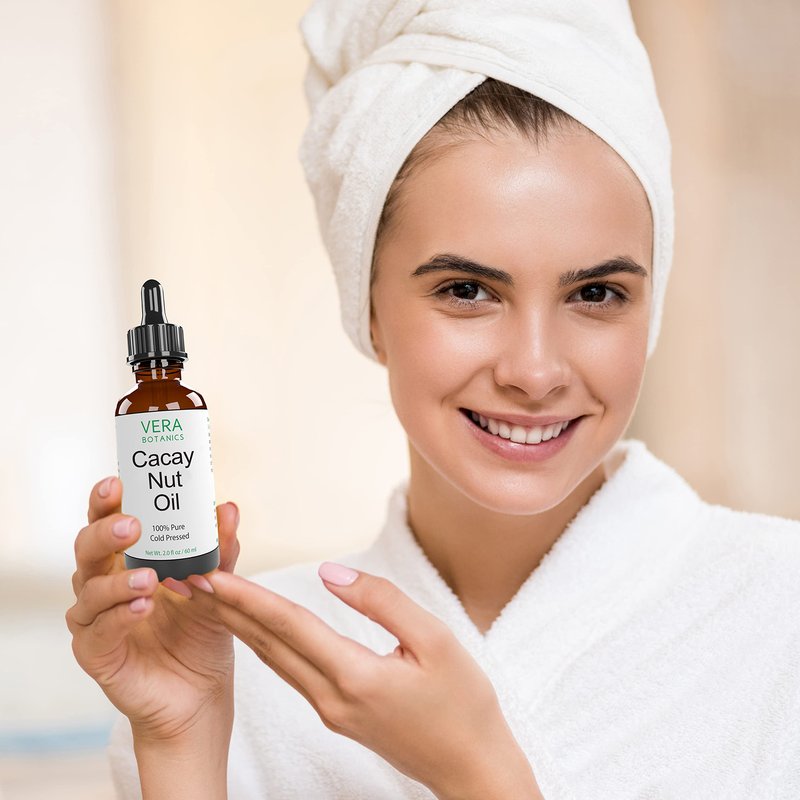 Vera Botanics CACAY NUT OIL 100% Pure & Natural, Unrefined, Cold-Pressed For Face, Dry Skin, Nails, Lips, Body & Hair - Reduce Hair Breakage, Appearance of Scars from Psoriasis, Eczema & Acne