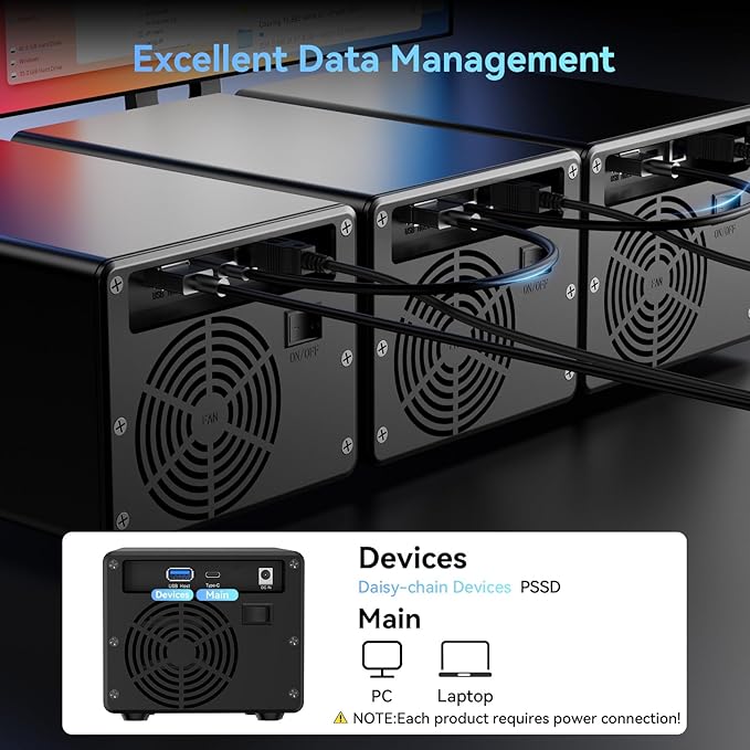 CENMATE Aluminum 3 Bay 10Gbps HDD Enclosure with Cooling Fan for 2.5“/3.5" SATA HDD/SSD with USB A/C 3.2 Gen 2, Support Hot Swappable, Tool-Free Hard Drive Enclosure