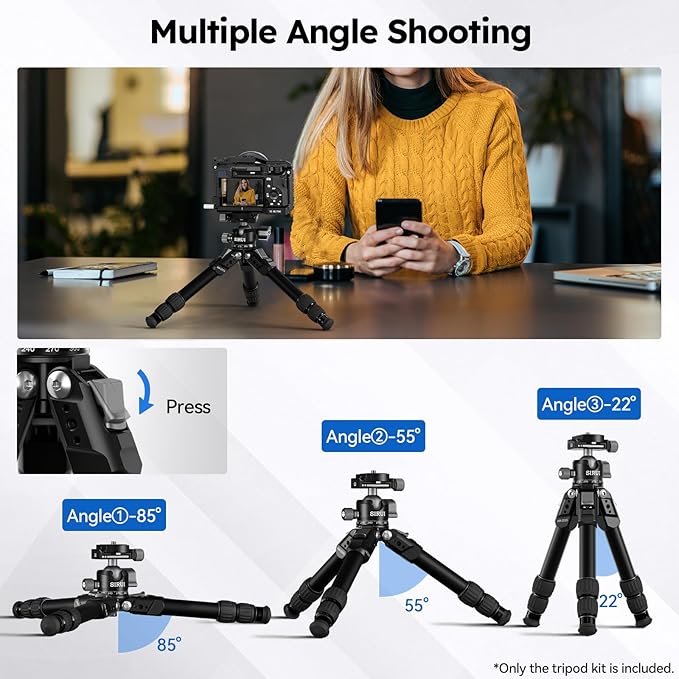 SIRUI Aluminum Alloy Desktop Tripod, 1.9lbs Mini Lightweight Tripod with Low-Profile Ball Head, Compact Design, 33lbs Load, 16.7" Max Height, for DSLR, Mirrorless Camera, Phone, Vlogging