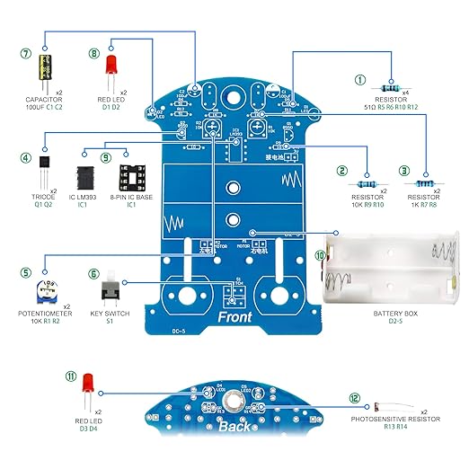 Yidab Soldering Practice Kit DIY D2-5 Tracking Car Plug-in Circuit Kit Learn Soldering Kit for Beginners