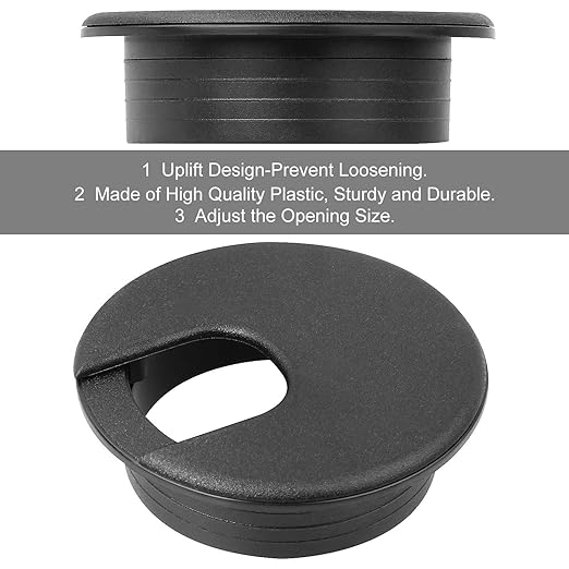 HNBun 20 Pack 2" Black Plastic Desk Grommet, 2" Hole Cover, Organizers, Cord & Cable Management