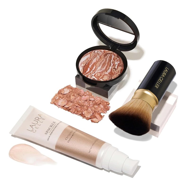 Laura Geller Ready-N-Radiant Makeup Kit | Baked Bronze-N-Brighten, Spackle Primer & Kabuki Brush