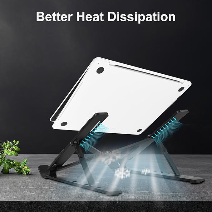 weourwe Ergonomic and Foldable Laptop Stand for Desk, Adjustable Riser, Fits All Laptops and Notebooks up to 17,Ultra-Thin,Ventilated Cooling,ABS+Silicone,Black.