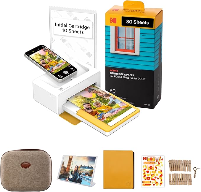 KODAK Dock Plus 4x6'' Photo Printer, 50 Sheets Gift Bundle, Docking & Bluetooth Smartphone Printer for iPhone & Android, Instant Color Prints, 4PASS Dye Sublimation