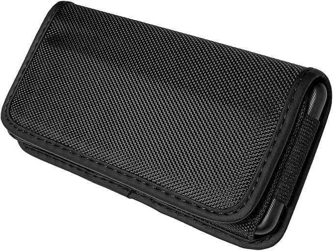 Eaglecell Nylon Cellphone Holster for Samsung Galaxy A32 A33 A53 A54, S22+, S23 FE, iPhone 11 Pro Max, XS Max, TCL ION X ION V - Horizontal Case Canvas Waist Carrying Pouch with Belt Clip/Loops, Black