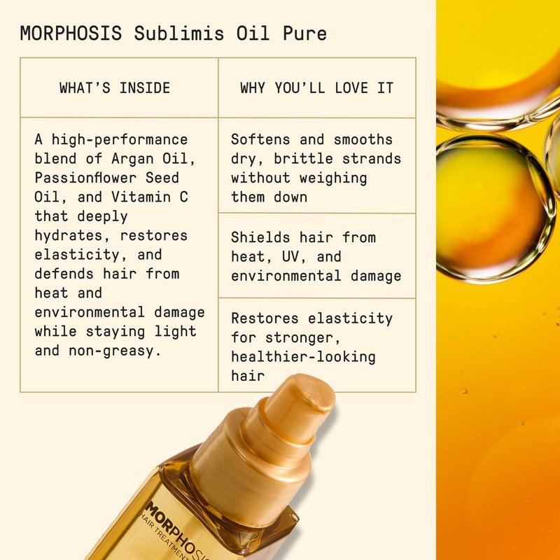 FRAMESI Morphosis Sublimis Pure Hair Oil 3.4 fl oz, Moisturizes and Revitalizes Hair, Natural Ingredients, Color Safe