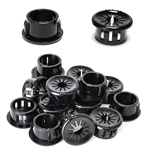 BOPOREAE 50 Pcs Cable Grommet, Snap Bushing 5/8" (16 mm) Mounting Diameter, Flexible Petal-Shaped Buckle Round Nylon Desk Grommet for Wires Through Countertop Cord Organizer and Protection, Black