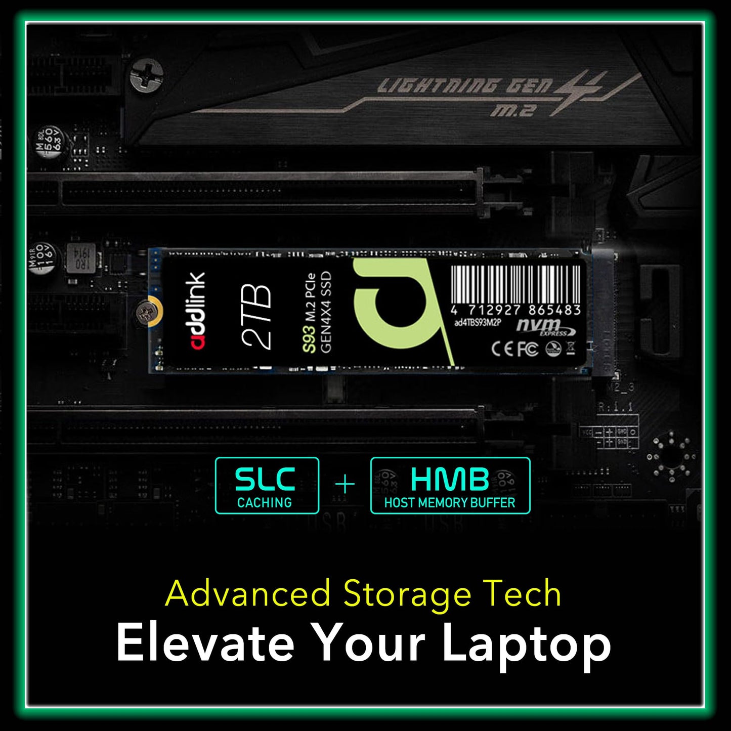 Addlink S93 2TB PCIe 4.0 M.2 Gen 4 Memory Expansion SSD, Up to 7400 MB/s, Internal Solid State Drive with HMB Technology for Laptop, Gaming and Creators