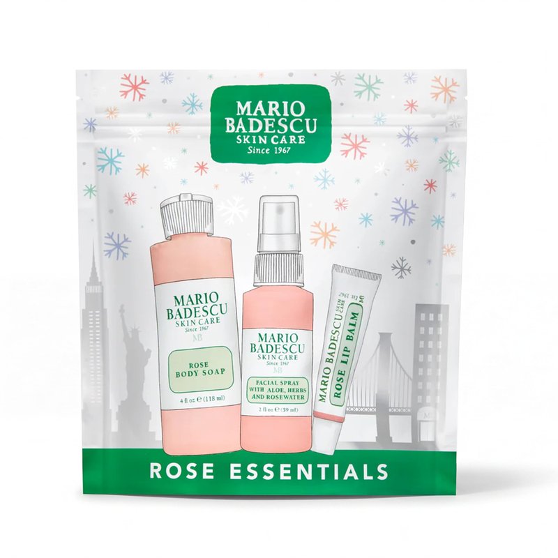 Mario Badescu Rose Essentials 3-Piece Set – Rose Body Wash, Rosewater Facial Spray & Lip Balm for Hydrating Head-to-Toe Skincare