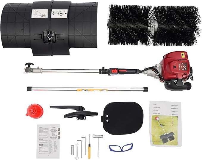31CC 4-Stroke Gas Power Handheld Sweeper Broom,1.4HP Outdoor Artificial Lawn Grass Brush Yard Sweeper,20.47in Side-Hanging Walk Behind Sweeper Grass Cleaner Tools for Boulevards,Driveways,Sidewalks