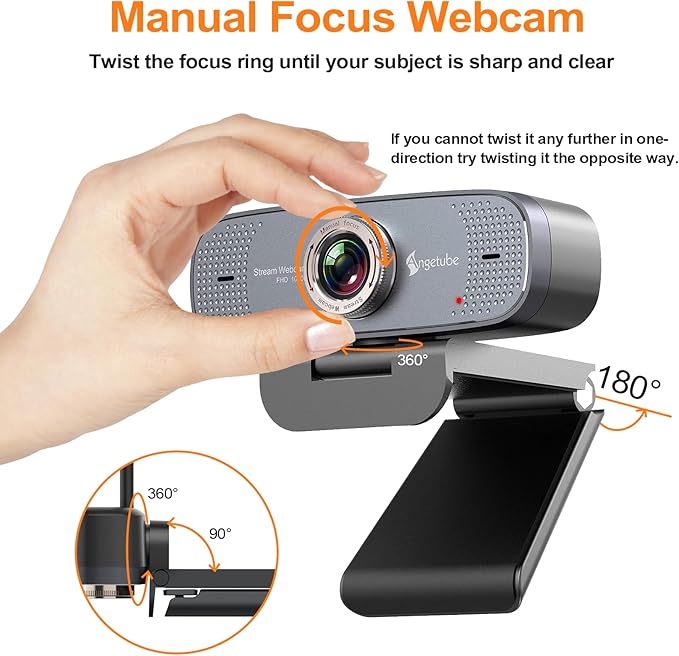 Angetube 1080P Webcam with Microphone, HD Streaming Webcam/USB Auto Focus Web Camera/Cam f Compatible with/Zoom/Skype/Teams