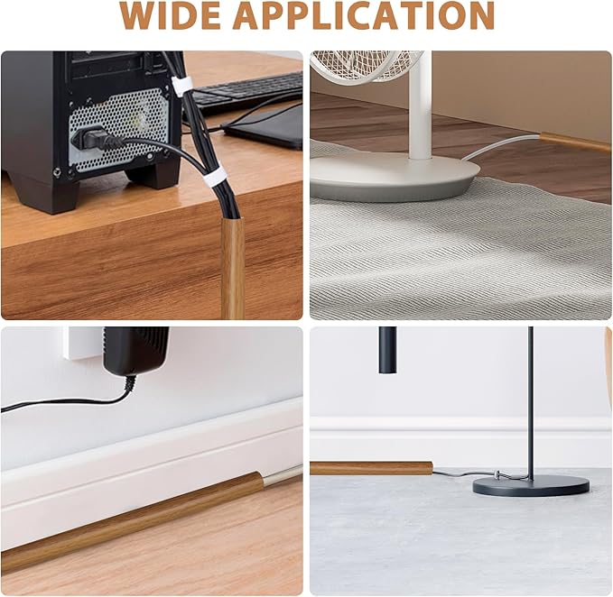 DBHXXMB-HH Floor Cord Cover Self Adhesive Cord Hider,10FT Cable Management, Extension Strip Protector for Wires, Prevent Cable Trips for Offices, Gyms, Exhibitions Cavity 0.39"(W) x 0.27"(H) BrownWood