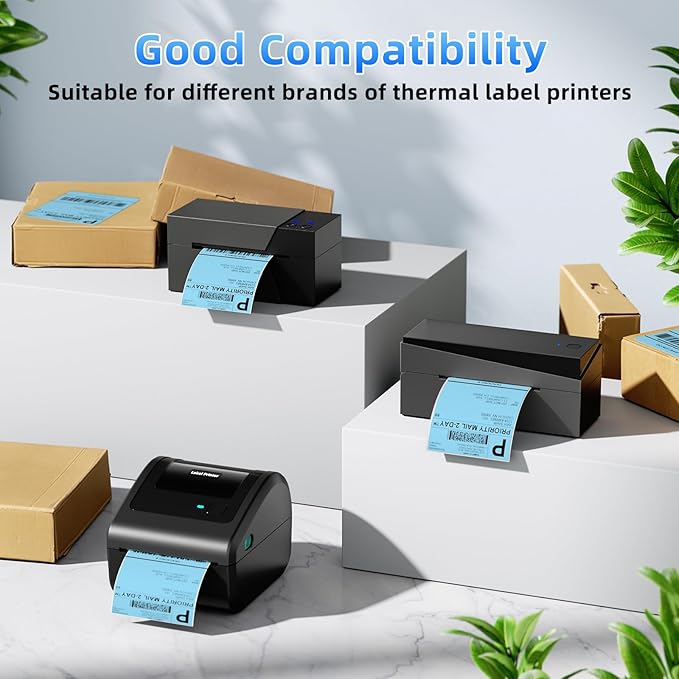 Omezizy 4x6 Thermal Labels, 1 Packs of 500 4x6 Fold Labels Blue - Compatible with JADENS, ASprink, Phomemo, Rollo, Zebra, Omezizy and Other Thermal Printers