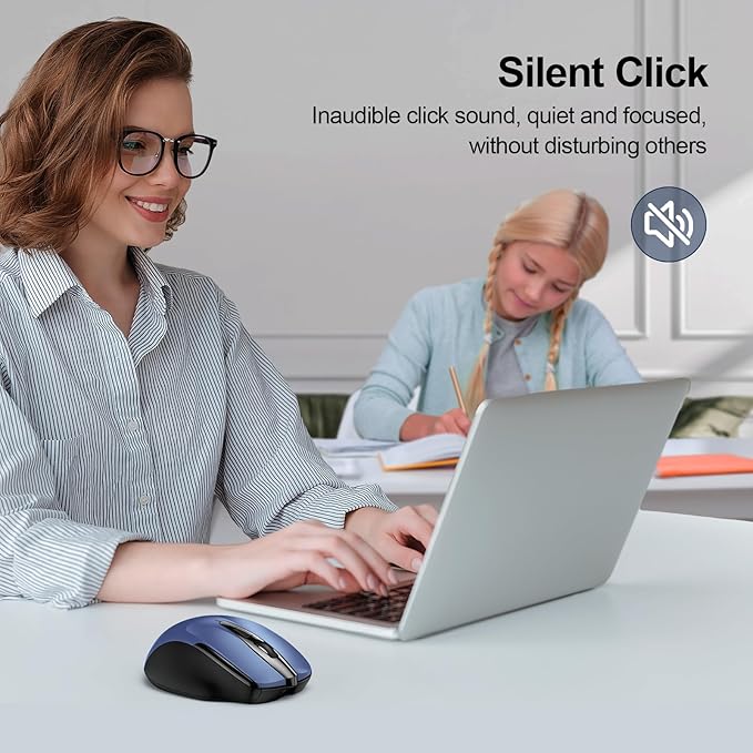 TECKNET Wireless Mouse Rechargeable, 2.4G USB-A Silent Mouse, Quiet Click, 6 Adjustable 4800 DPI, Cordless Computer Mice, Ergonomic Mice for Laptop, 6 Buttons for Chromebook, Ergo Grip - Blue