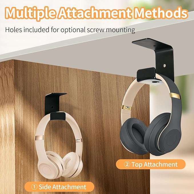 Hi-ERA Headphone Holder Hanger,Headset Mount for Desk,Headset Stand Aluminum Headphone Hook with Strong Adhesive Tape for Classroom, Gaming Room with 2 Install Style with Rubber Pad,Single