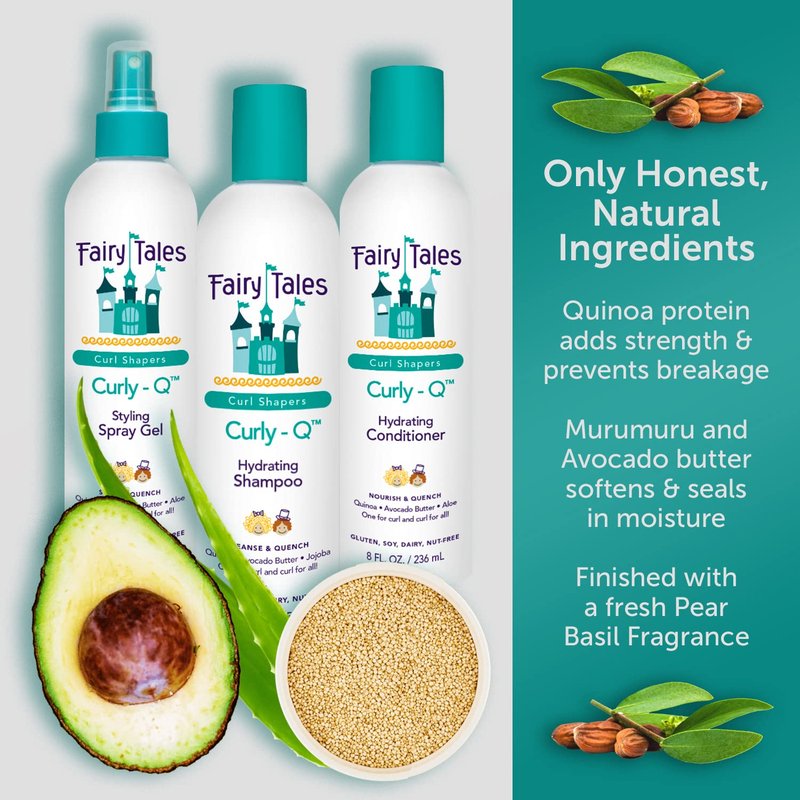 Fairy Tales Curly Q Hydrating Kids Shampoo 12oz and Conditioner 8oz - Paraben, Sulfate, Gluten, and Nut Free - For All Curl Types Including Multi Cultural Hair (2 Pack)