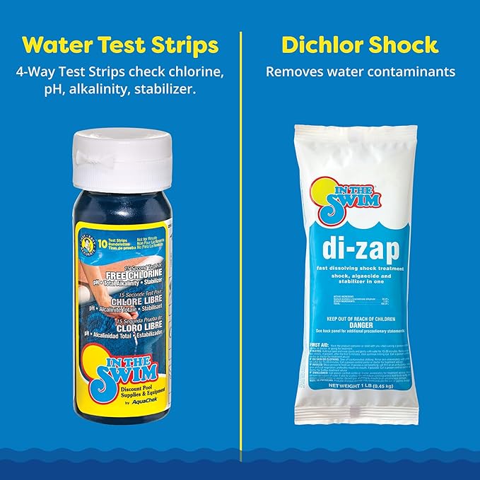 In The Swim Basic Chemical Value Kit and Chlorine Bundle - Pre-Measured Kit for Seasonal Maintenance - 10lb Bucket 3-Inch Chlorine Tablets - Inground and Above Ground Pools Up to 7.5K Gallons