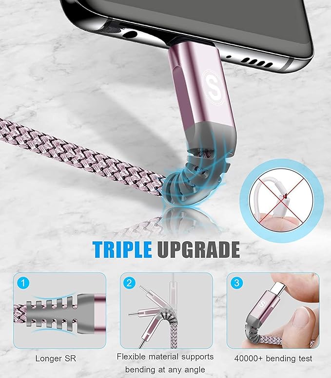sweguard USB Type C Charger Cable [3-Pack,10ft+6.6ft+3.3ft] iPhone 17 Charger Nylon Braided Cord for iPhone 17 16 15 Pro Max Samsung Galaxy S26 S25 S24 S23 S22 S21 S20 Note 20 10 A53 A54 Pixel LG Moto
