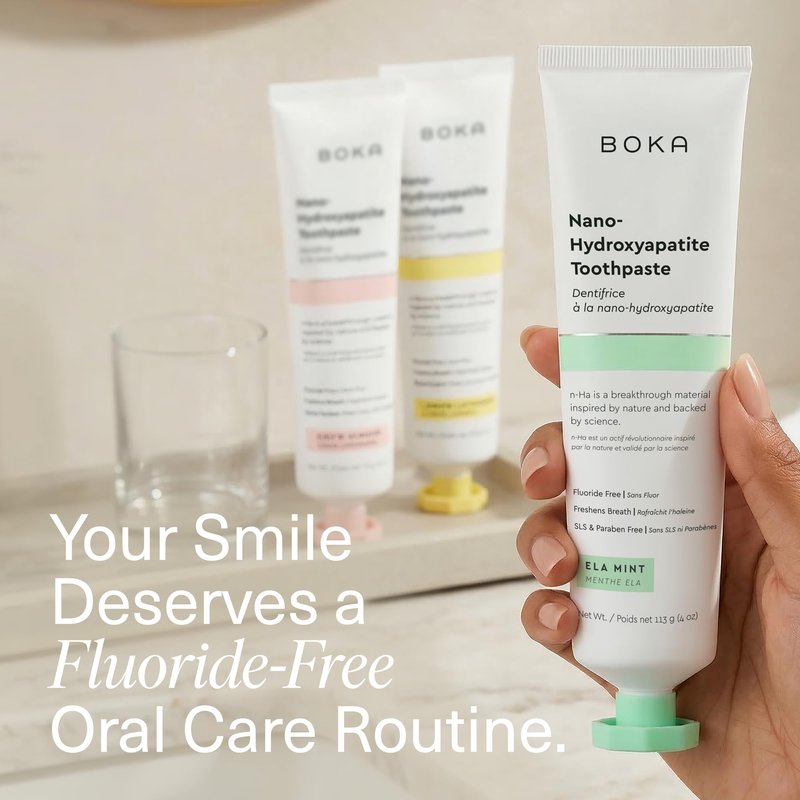 Boka Fluoride Free Toothpaste, Nano Hydroxyapatite Toothpaste, Appropriate for Sensitive Teeth - for Adult Oral Care - Ela Mint, Coco Ginger, Lemon Lavender Flavor, 4 Fl Oz 3Pk