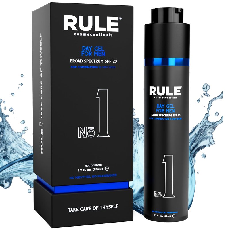 RULE COSMECEUTICALS No.1 Day Gel for Men, 10-in-1 Anti-Aging Face Moisturizer to Reduce Wrinkles, SPF 20, Collagen, Vitamins B, C & E - Combination & Oily Skin - No Menthol, No Fragrance, 50 mL