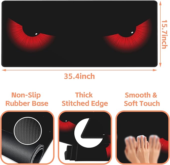 NIYLYNSYN Mouse Pad Large Evil Eyes Non-Slip Game Desk Mat with Stitched Edge Laptop Keyboard Desk Pad for Work Home Gaming (35.4 x 15.7 Inches)