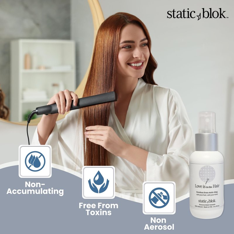 Static Blok Anti-Static Spray for Hair - Instantly Eliminate Static Cling, Shocks, Flyaways- Long-Lasting All-Day Freshness - works on Natural and Synthetic Wigs - 2oz Travel Size