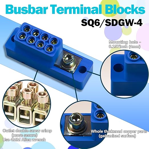 CNSQ Busbar Terminal Block 1-in-4-Out | 12V-690V 60A High Current Power Distribution | Flame Retardant PC | with Thickened Copper Busbars for Industrial/EV Systems one Piece