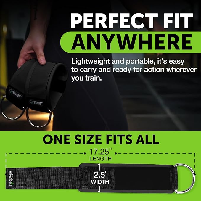 Gradient Fitness Ankle Straps (2 Pack) | Ankle Strap for Cable Machine, Ankle Bands for Working Out, Cable Ankle Strap, Cable Machine Attachment, Ankle Cable Attachments for Gym (Black & Black)