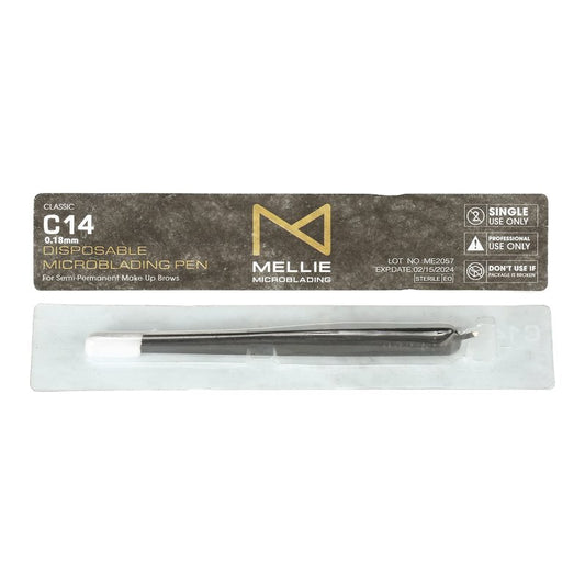 PACK OF 10 - Mellie Microblading Disposable Microblading Pen with Pigment Sponge Disposable Tool For Creating Eyebrows Microblading Supplies (Black, C14 .18mm)