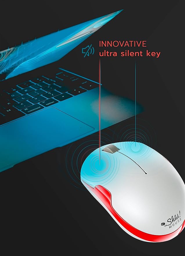 SHHHMOUSE – Wireless Silent Optical Mouse with USB Receiver and Batteries – Cordless, Portable, Quiet Click Mouse for PC, Laptop, Chromebook, Computer