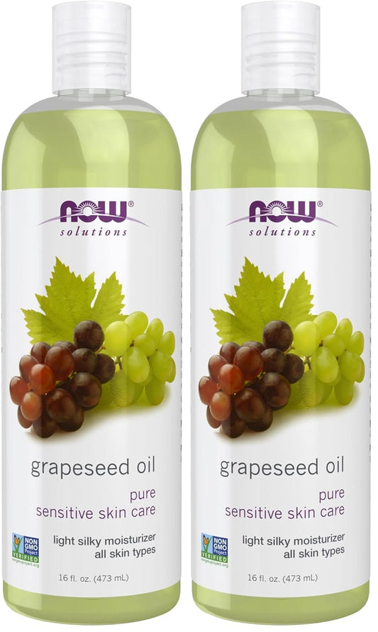 NOW Foods Grapeseed Oil - Light Silky Moisturizer for Sensitive Skin | 16 Ounce (Pack of 2)