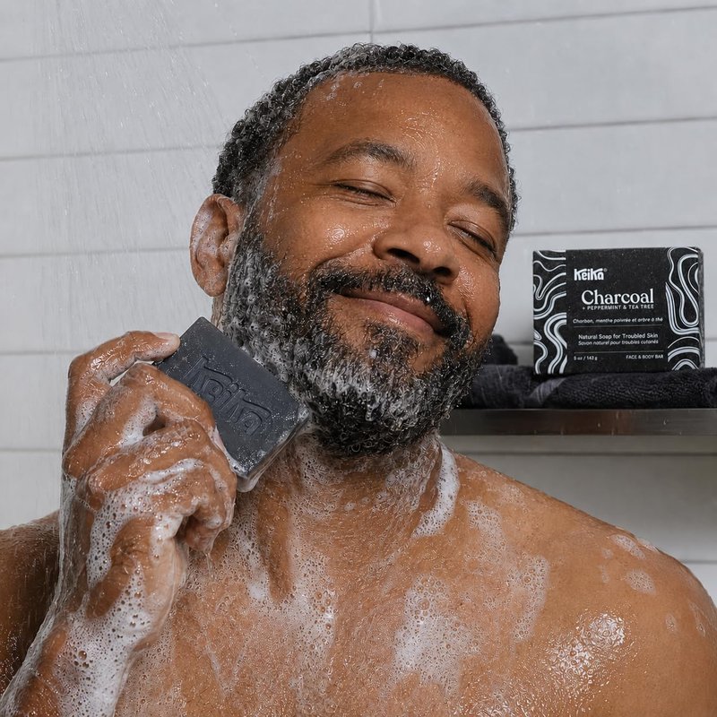 Keika Charcoal Black Soap Bar for Eczema, Psoriasis, Face, Body, Men Women Teens with Oily Skin, 5 oz. (Charcoal, 4-Pack)
