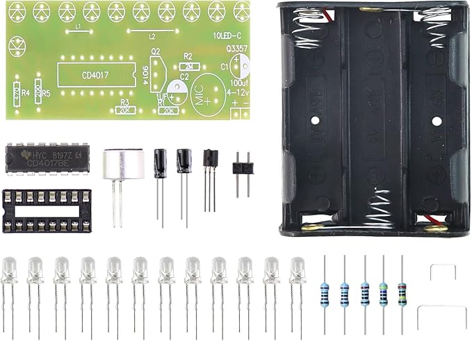YIDAB Soldering Practice Kit Sound-Activated LED Chaser Kit - DIY Soldering Project with 10 LEDs & Microphone Sensor (12V DC) for Electronics Beginners & STEM Education
