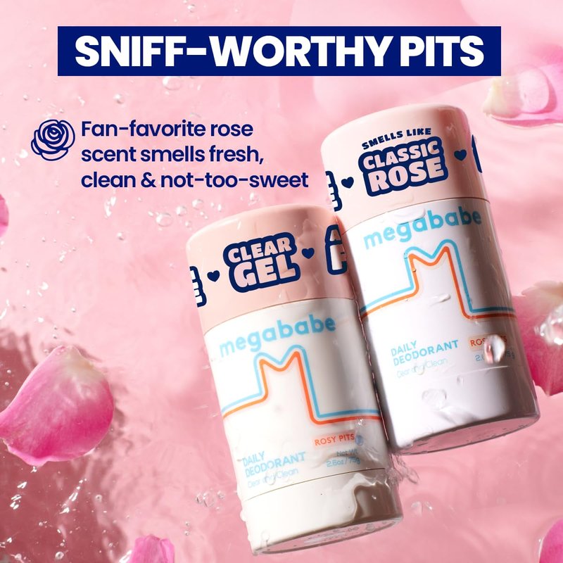 Megababe Daily Deodorant Rosy Pits | Summer and Hot Weather Essential | Aluminum-Free, Clear & Clean | 2.6 oz (Pack of 1)