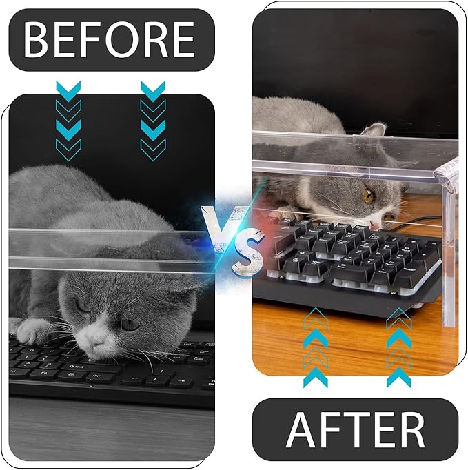 VAOLLO Anti-Cat keyboard cover, laptop keyboard covers cat proof, clear keyboard protector, PC Desk Stand for Keyboard Storage acrylic Monitor Stand Riser and Laptop Stand Riser (20"/7.1"/4.8")