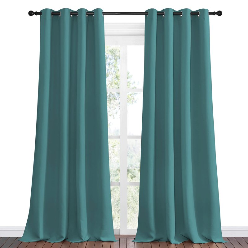 NICETOWN Blackout Curtains for Kids Room - Triple Weave Microfiber Home Thermal Insulated Solid Ring Top Blackout Panels/Drapes for Bedroom(Sea Teal, Set of 2, 55 x 96 Inch)