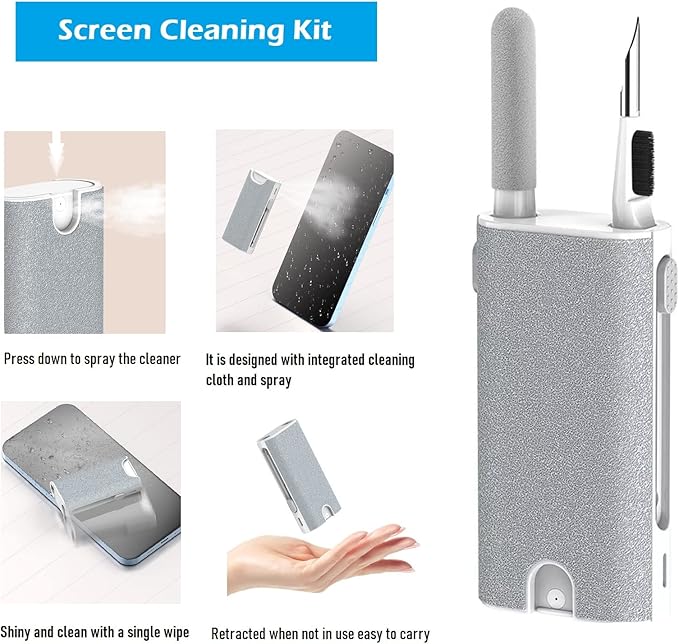 RLOJK 5-in-1 Electronics Cleaner Kit- Laptop Screen Cleaner kit,Multifunctional Bluetooth Earphones Cleaning Tool for Computer Cameras Lens Cell Phone Laptop Computer Bluetooth Earphones