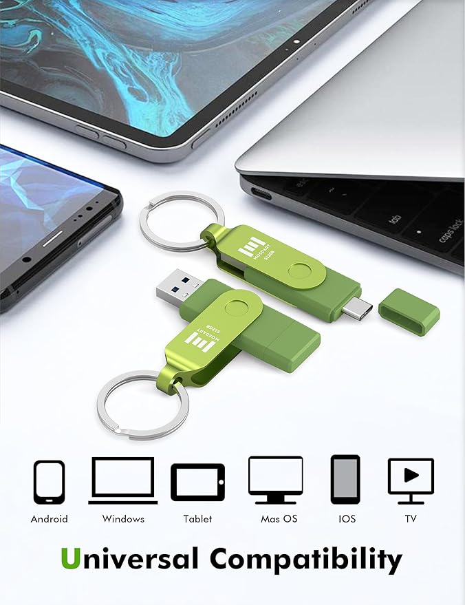 MOSDART 512GB USB C 3.2 Fast Speed C and A Dual Flash Drive, exFAT Memory Stick with Keychain and LED Indicator, for iPhone 15,16,17, Android Phone, iPad, MacBook, and Other Laptops, Green