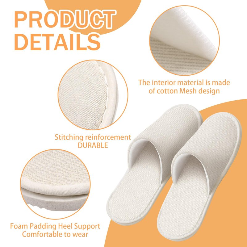 Roucerlin 12 Pairs Non Slip Disposable Slippers for Guest, Reusable Spa Slippers, Closed Toe Guest House for Men Women Home Hotel Bathroom Bedroom Wedding, Yellow