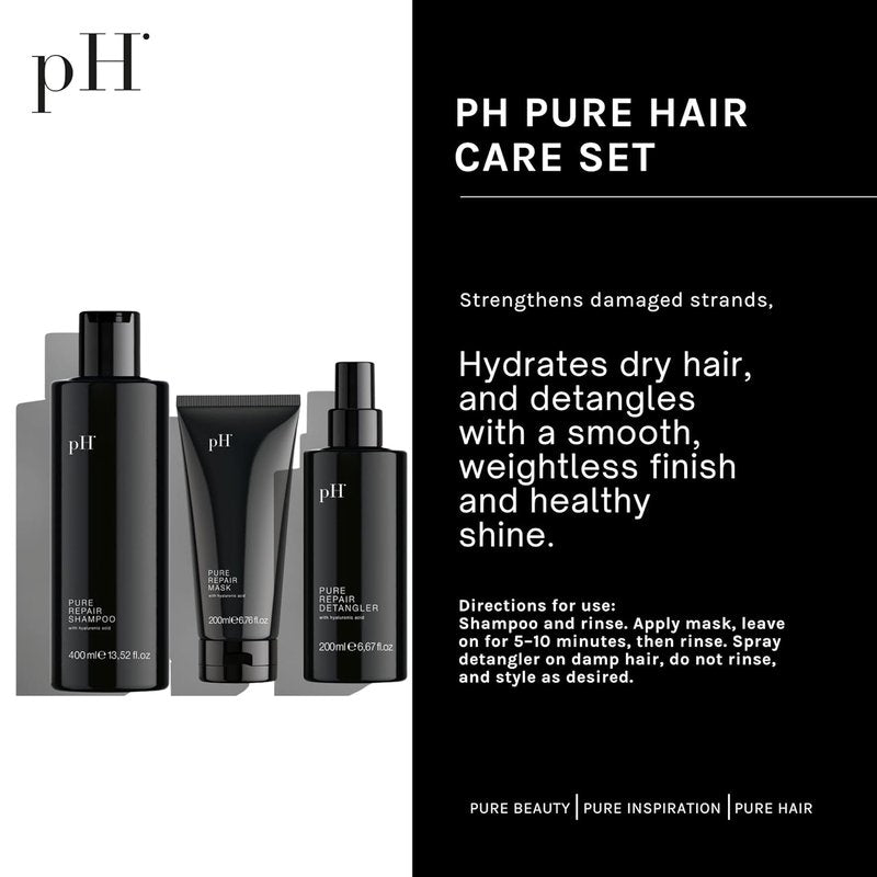 pH Pure Hair Repair Shampoo & Conditioner Set - Hydrating Hyaluronic Acid Formula | 13.52 oz + 6.67 oz