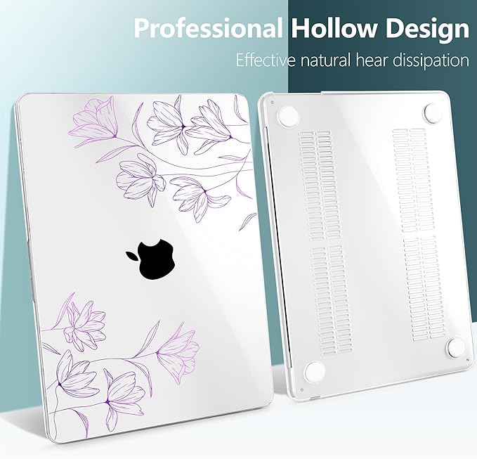 TWOLSKOO for MacBook Air 13 inch Case M4 A3240 M3 A3113 M2 A2681 2025 2024 2022 Plastic Hard Shell, Keyboard Cover, Type C Adapter, Screen Protector for MacBook Air 13.6 inch, Engraved Floral2