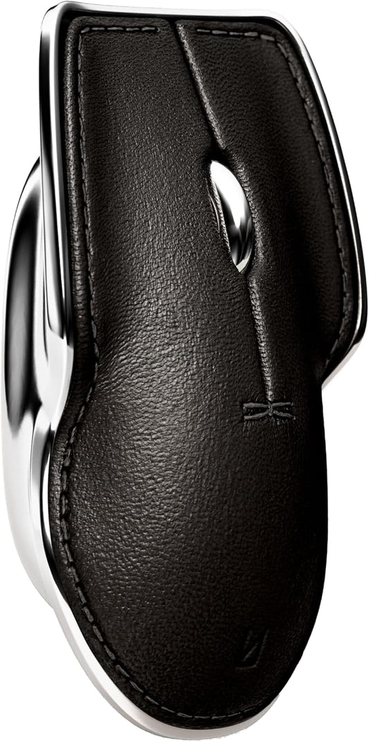LUNAR ARTEFACTS Ambidextrous Rechargeable Bluetooth Wireless Computer Mouse Black French Leather and Aluminum, Qi Enabled USB-C