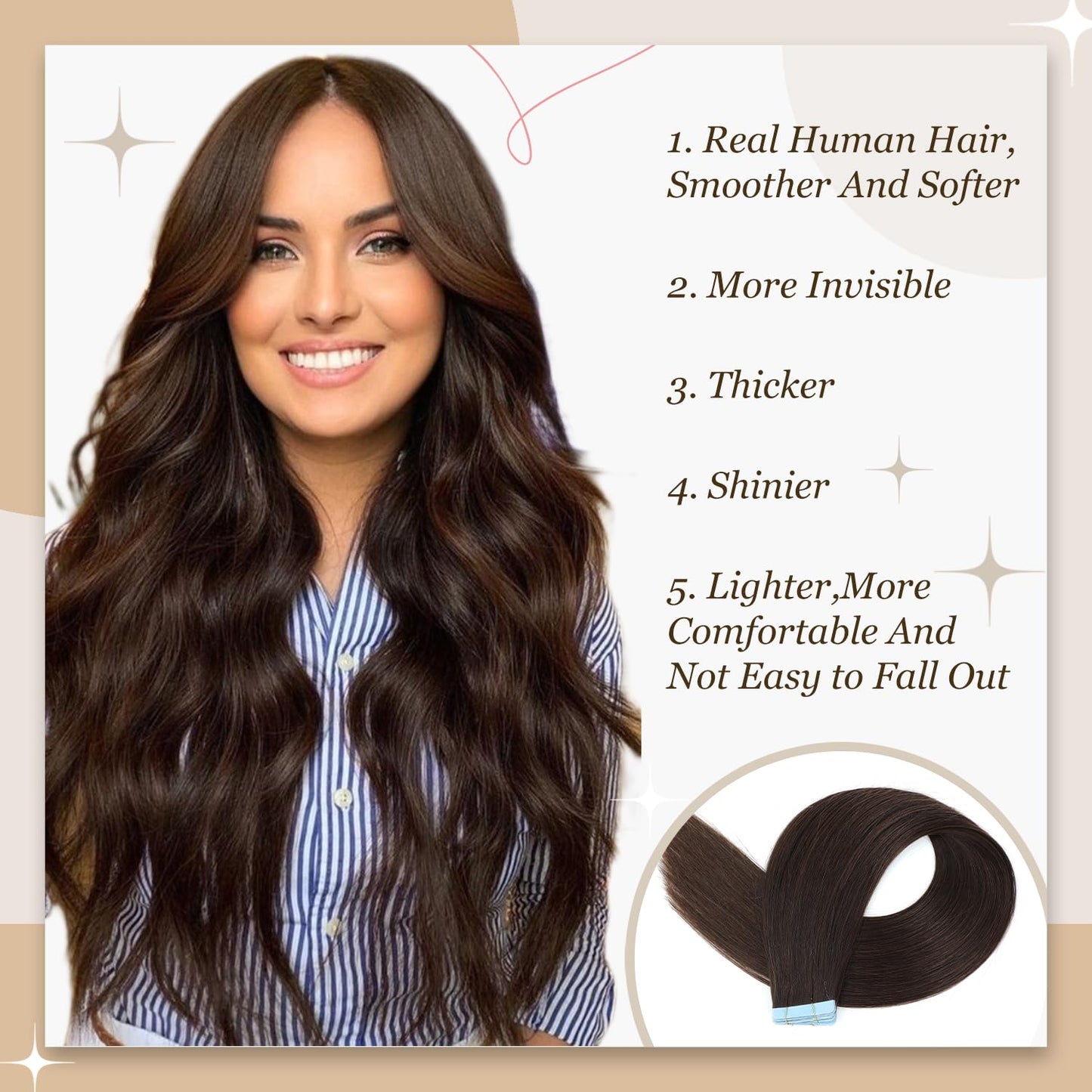 Tape in Hair Extensions Human Hair, Hair Extensions 16 Inch 20pcs Remy Straight Human Hair Tape in Extensions Skin Weft Tape Extensions Human Hair